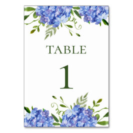 Blue Hydrangeas Floral Watercolor Wedding Tischnummer