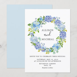 Blue Hydrangeas Floral Wreath Faire-part de mariag