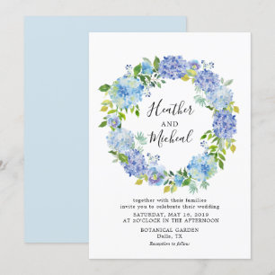 Blue Hydrangeas Floral Wreath Faire-part de mariag