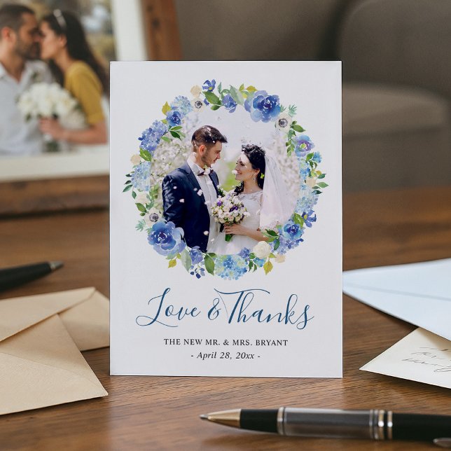 Blue Hydrangeas Floral Wreath Photo Merci (Créateur téléchargé)