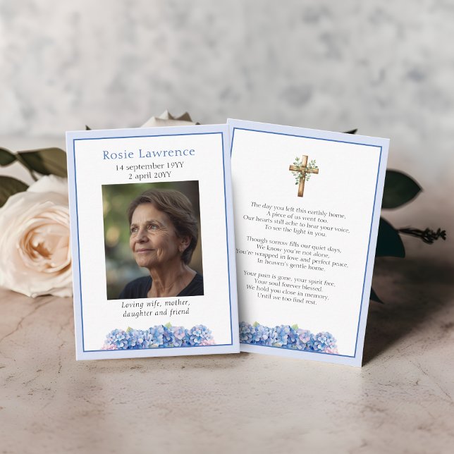 Blue Hydrangeas Flowers Memorial Poem Prayer Card Visitenkarte (Von Creator hochgeladen)