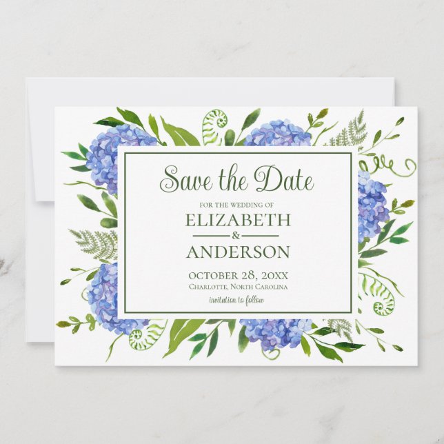 Blue Hydrangeas Foto Save The Date (Vorderseite)
