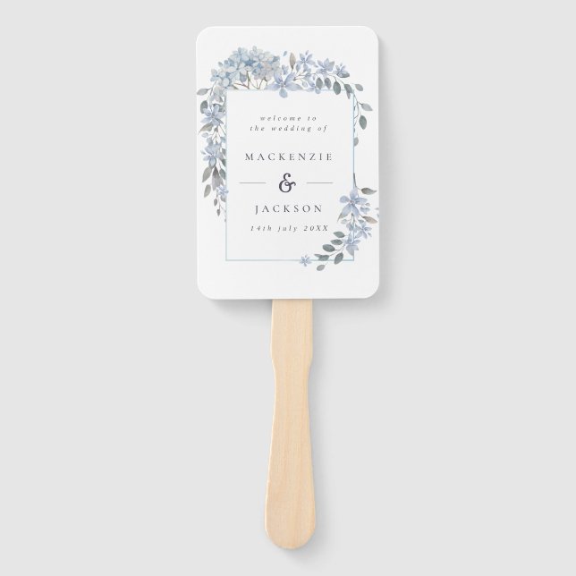 Blue Hydrangeas Frame Watercolor Hochzeitsprogramm Fächer (Vorderseite)