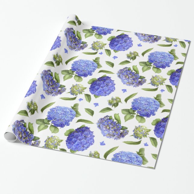 Blue Hydrangeas Geschenkpapier (Ungerollt)
