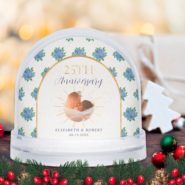 Blue Hydrangeas Gold Custom Photo 25th Anniversary (Créateur téléchargé)