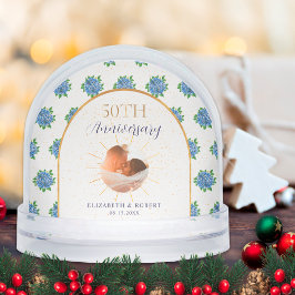 Blue Hydrangeas Gold Custom Photo 50th Anniversary Schneekugeln