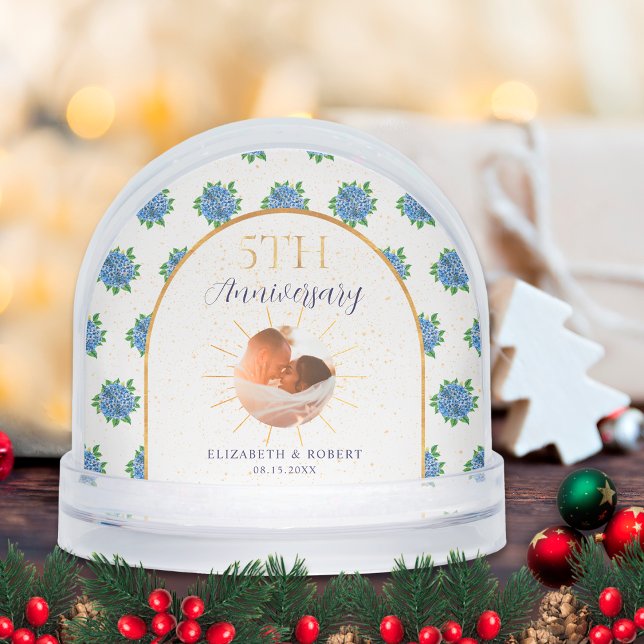 Blue Hydrangeas Gold Custom Photo 5e anniversaire (Créateur téléchargé)