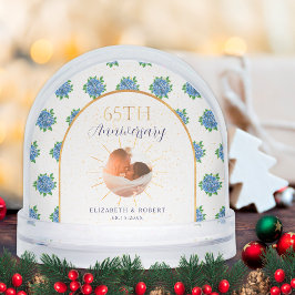 Blue Hydrangeas Gold Custom Photo 65th Anniversary Schneekugeln
