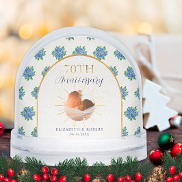Blue Hydrangeas Gold Custom Photo 70th Anniversary Schneekugeln