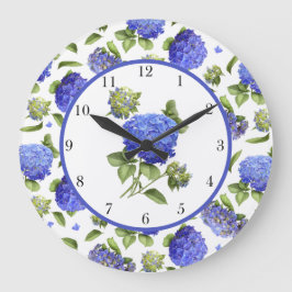 Blue Hydrangeas Große Wanduhr