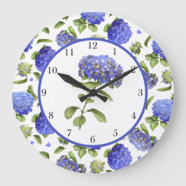 Blue Hydrangeas Große Wanduhr