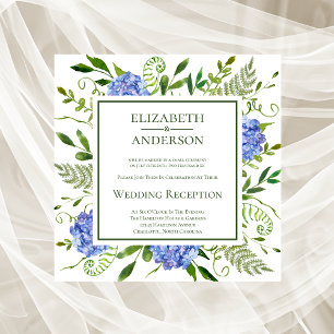 Blue Hydrangeas Hochzeitsempfang Einladung