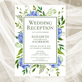 Blue Hydrangeas Hochzeitsempfang Einladung