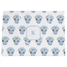 Blue Hydrangeas in Chinoiserie Pot Große Geschenktüte