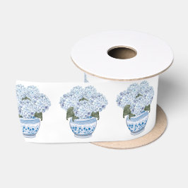 Blue Hydrangeas in Chinoiserie Pot Satinband