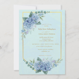 Blue Hydrangeas in Frame Wedding in Blue Einladung
