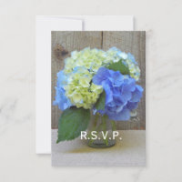 Blue Hydrangeas Mason Jar Rustic Wedding RSVP