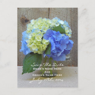 Blue Hydrangeas Mason Jar Save the Date Postcard Ankündigungspostkarte
