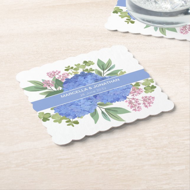 Blue Hydrangeas Modern Bouquet Custom Untersetzer (angewinkelt)
