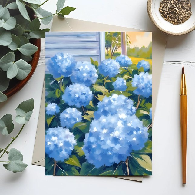 Blue Hydrangeas New England Coastal Watercolor Postkarte (Von Creator hochgeladen)