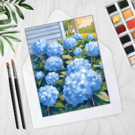 Blue Hydrangeas New England Watercolor Card