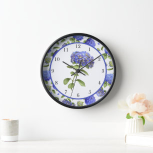 Blue Hydrangeas Original Botanische Kunst Gerahmt Uhr