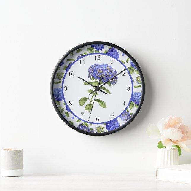 Blue Hydrangeas Original Botanische Kunst Gerahmt Uhr (Zuhause)