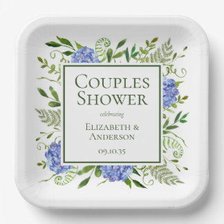 Blue Hydrangeas Paare Dusche Pappteller