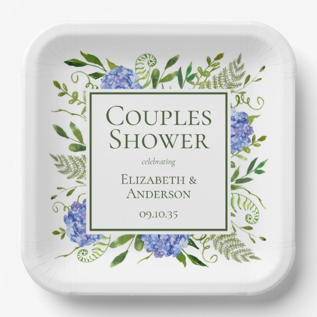 Blue Hydrangeas Paare Dusche Pappteller (Vorderseite)
