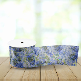 Blue Hydrangeas Pattern Ribbon Satinband