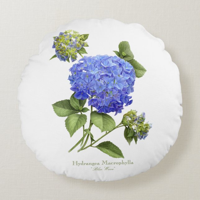 Blue Hydrangeas Rundes Kissen (Vorderseite)