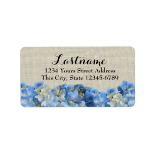 Blue Hydrangeas und Burlap Adressaufkleber