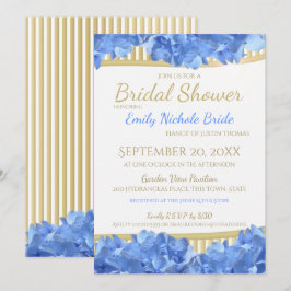 Blue Hydrangeas und Gold Stripes Brautparty Einladung