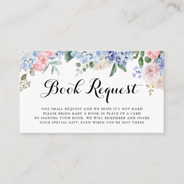 Blue Hydrangeas und Pink Roses Baby Buy Request Begleitkarte (Vorderseite)