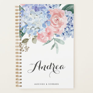 Blue Hydrangeas und Pink Roses Script Planer