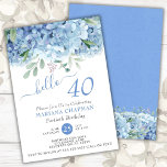 Blue Hydrangeas Wasserfarbe Blütenfarbe 40. Geburt Einladung<br><div class="desc">Blaue Auberginen Hydrangeas Aquarellblume 40. Geburtstag Party Einladungen. Passen Sie Namen,  Daten und Informationen an.</div>