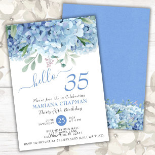 Blue Hydrangeas Wasserfarbe Floral 35. Geburtstag Einladung