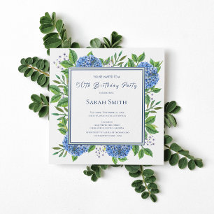 Blue Hydrangeas Watercolor 50th Birthday Party Einladung