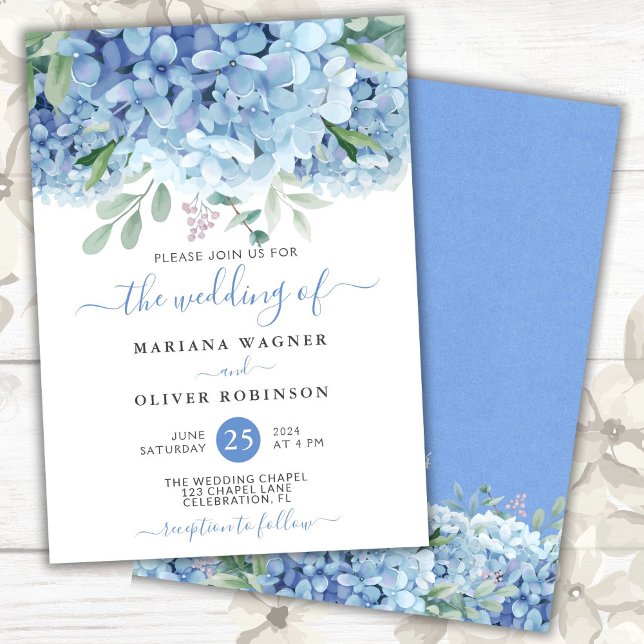 Blue Hydrangeas Watercolor Floral Wedding Einladung (Von Creator hochgeladen)