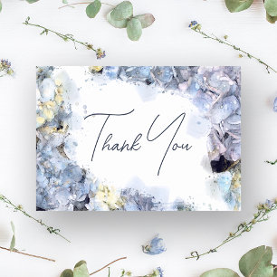 Blue Hydrangeas Watercolor Mariage Merci Note