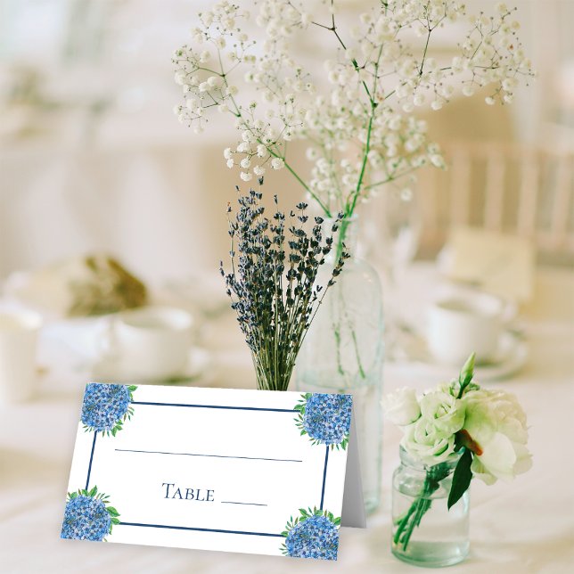 Blue Hydrangeas Watercolor Wedding Tischnummer Platzkarte (Von Creator hochgeladen)
