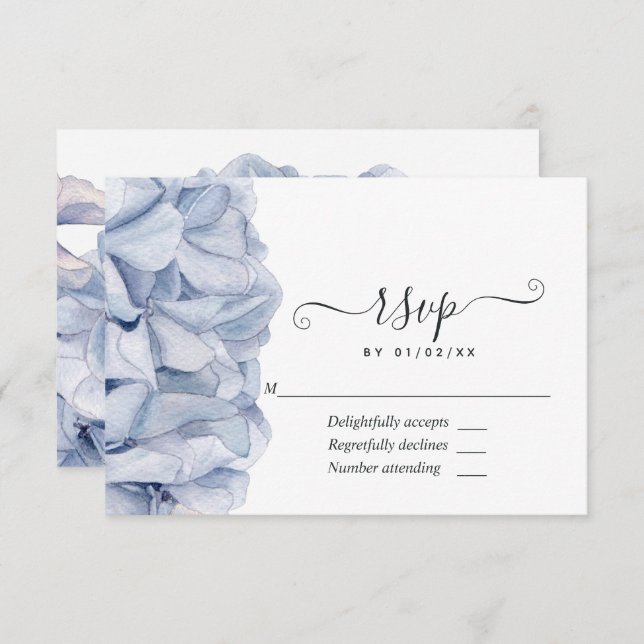 Blue Hydrangeas Wedding RSVP Karte (Vorne/Hinten)