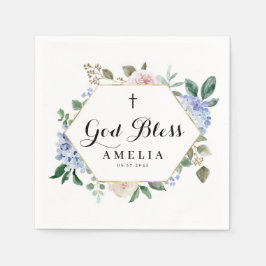 Blue Hydrangees und Rose Gott segne Bläserrahmen Serviette