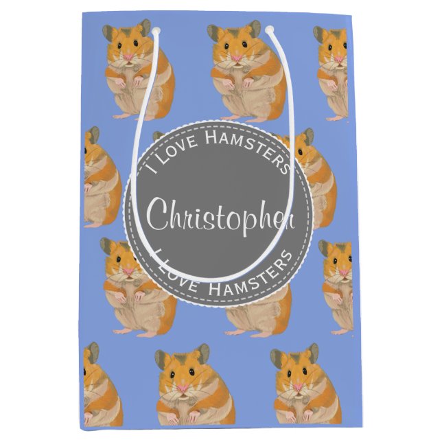 Blue I Liebe Hamsters Hamster Pattern Mittlere Geschenktüte (Vorderseite)
