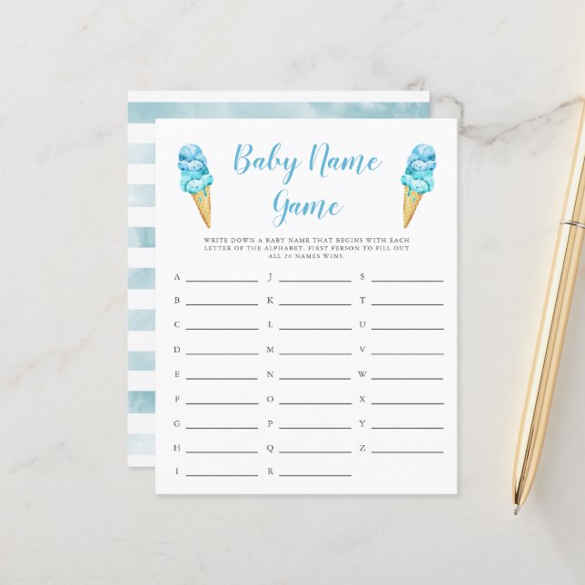 Blue Ice Cream Baby Name Duschspiel (Vorderseite/Rückseite Beispiel)