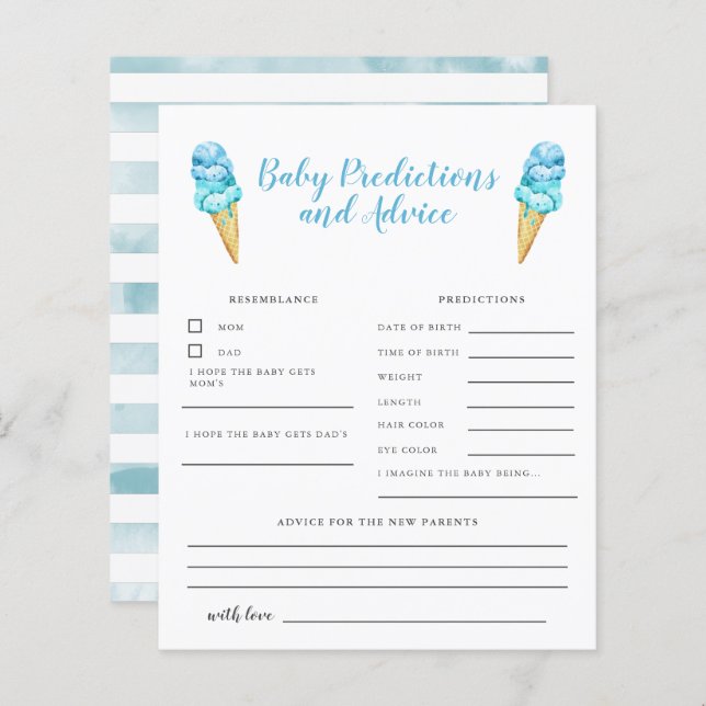 Blue Ice Cream Baby Predictions & Advice Card (Vorne/Hinten)