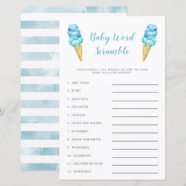 Blue Ice Cream Baby Word Scramble Game (Vorne/Hinten)