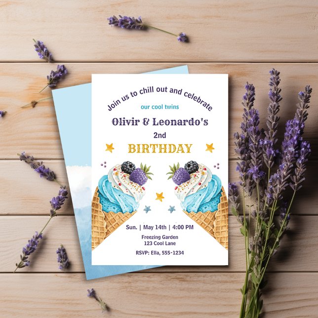 Blue Ice Cream Scoops für zwei Jungen zum Geburtst Einladung (Von Creator hochgeladen)