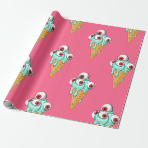 Blue ice cream with eyes. Pink background. Seamles Geschenkpapier