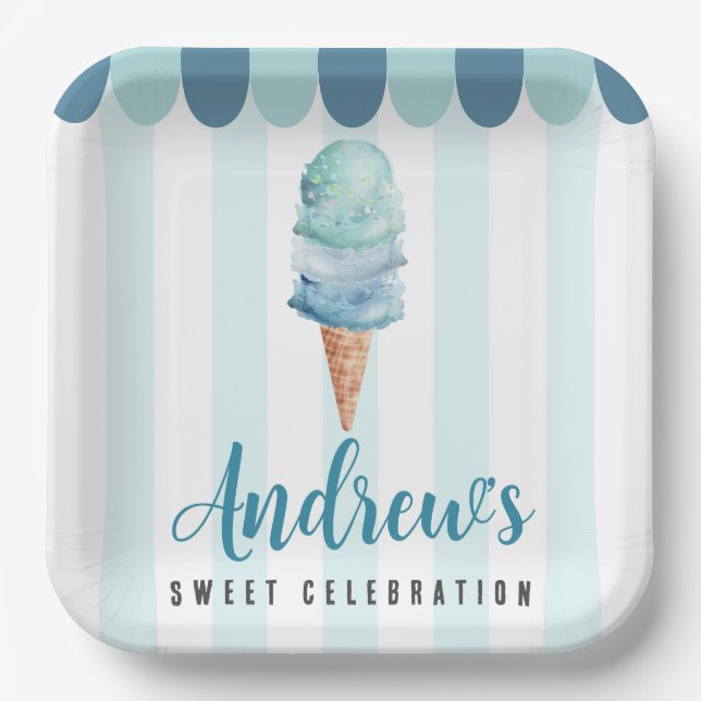 Blue Ice Creme Birthday Party Paper Teller (Vorderseite)